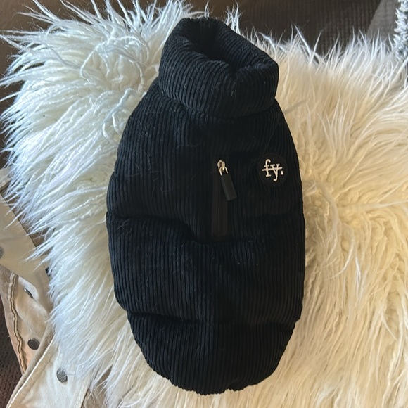 black corduroy puffy coat dog jacket - Picture 7 of 11